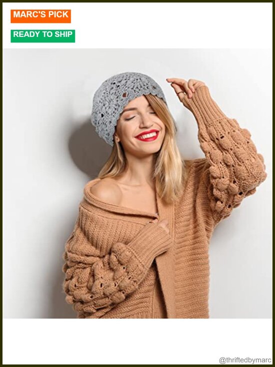6 Cotton Crochet Beanies for Women Slouchy Knit Skull Cap Floral
